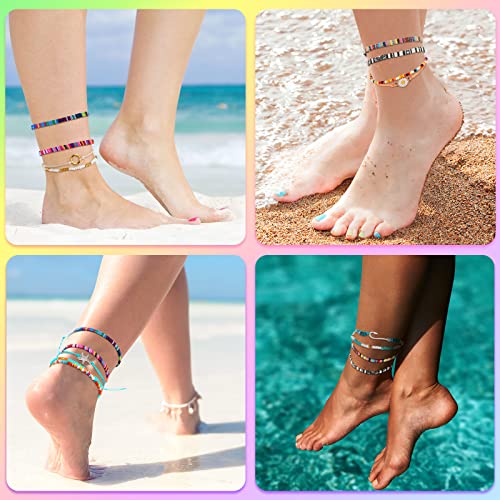 Colorful Boho Adjustable Ankle Bracelet Set