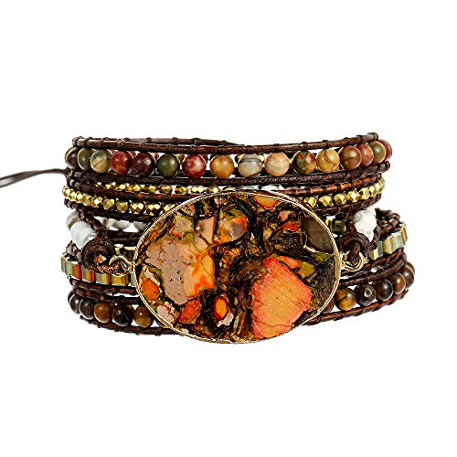 Boho Orange Imperial Jasper Mixed Wrap Bracelets