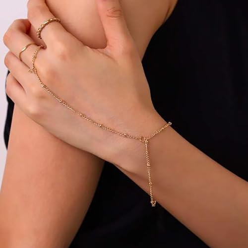 Elegant Gold Beaded Hand Chain Bracelet for Women