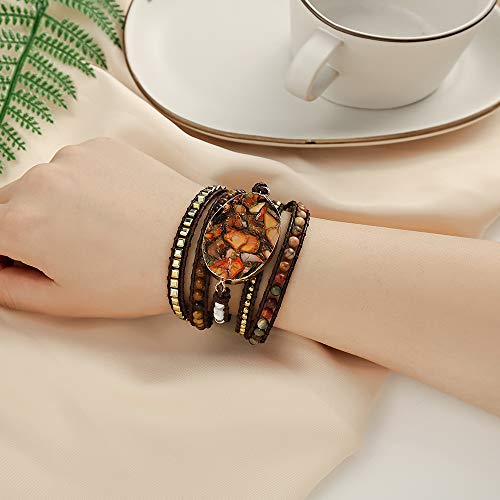 Boho Orange Imperial Jasper Mixed Wrap Bracelets
