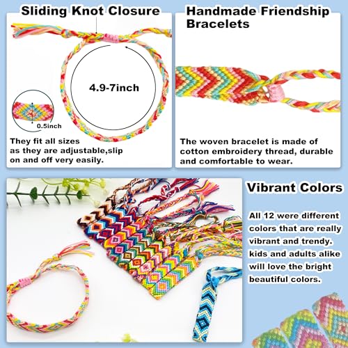 Colorful Woven Friendship Bracelets for Kids 12-Pack