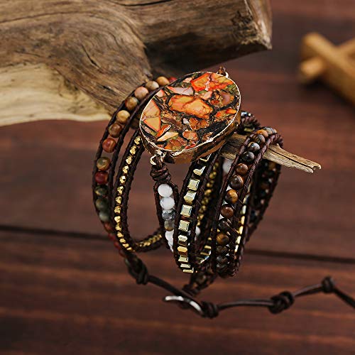 Boho Orange Imperial Jasper Mixed Wrap Bracelets