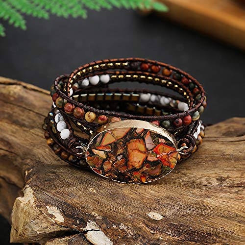 Boho Orange Imperial Jasper Mixed Wrap Bracelets