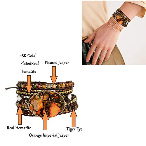 Boho Orange Imperial Jasper Mixed Wrap Bracelets
