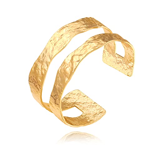 18K Gold Chunky Crumpled Cuff Bangle Bracelet