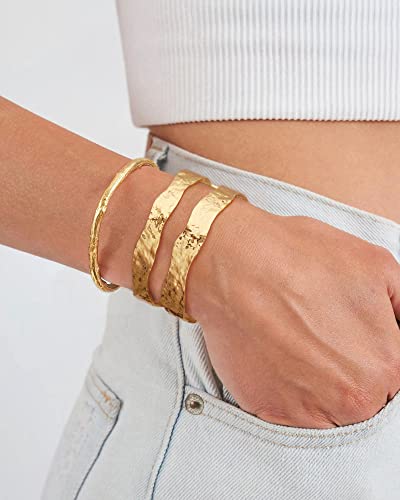 18K Gold Chunky Crumpled Cuff Bangle Bracelet