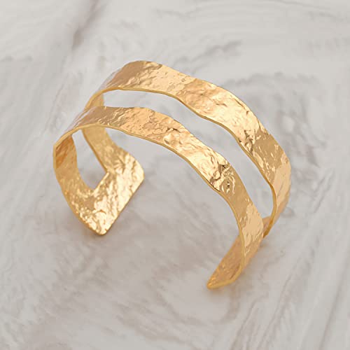 18K Gold Chunky Crumpled Cuff Bangle Bracelet