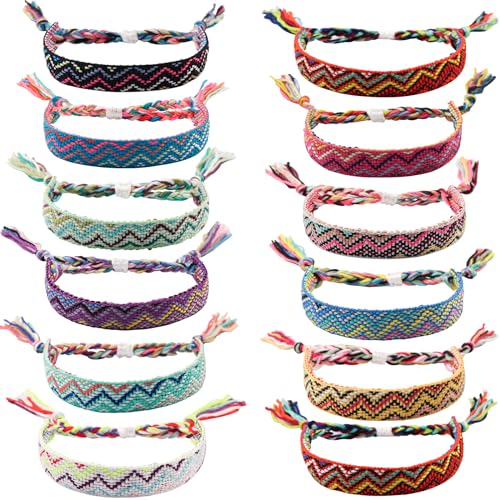 12 Adjustable Woven Friendship Bracelets Pack