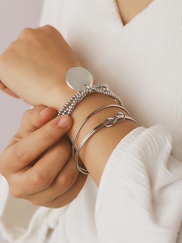 Boho Layered Silver Knot Stackable Bracelets