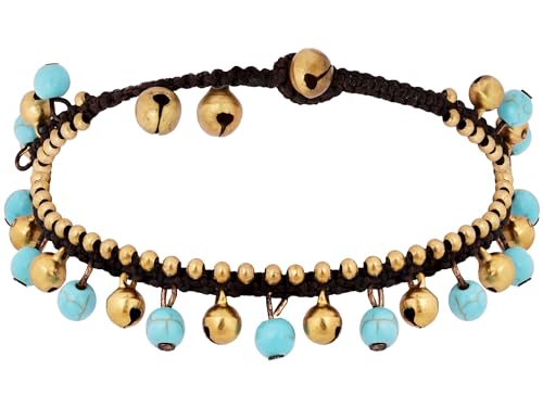 Bohemian Turquoise & Brass Jingle Ankle Bracelet