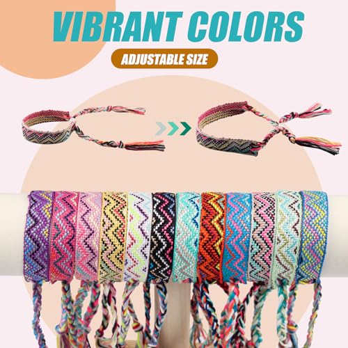 12 Adjustable Woven Friendship Bracelets Pack