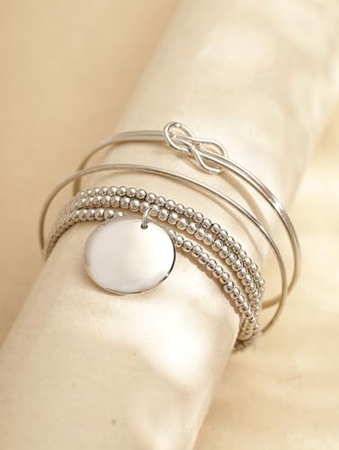 Boho Layered Silver Knot Stackable Bracelets