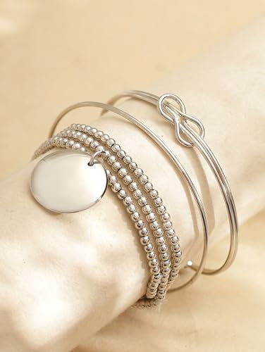 Boho Layered Silver Knot Stackable Bracelets