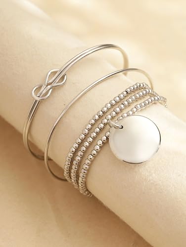 Boho Layered Silver Knot Stackable Bracelets