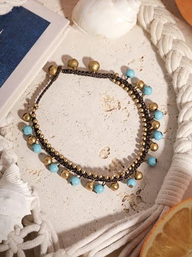 Bohemian Turquoise & Brass Jingle Ankle Bracelet