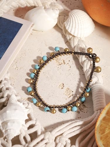 Bohemian Turquoise & Brass Jingle Ankle Bracelet