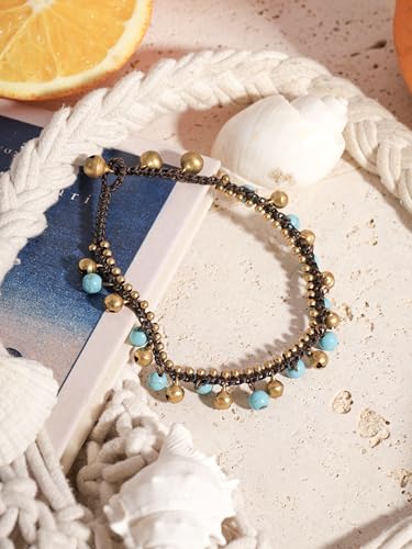 Bohemian Turquoise & Brass Jingle Ankle Bracelet