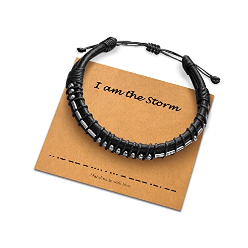 Inspirational Black Leather Morse Code Bracelets for Men