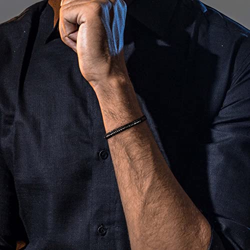 Inspirational Black Leather Morse Code Bracelets for Men