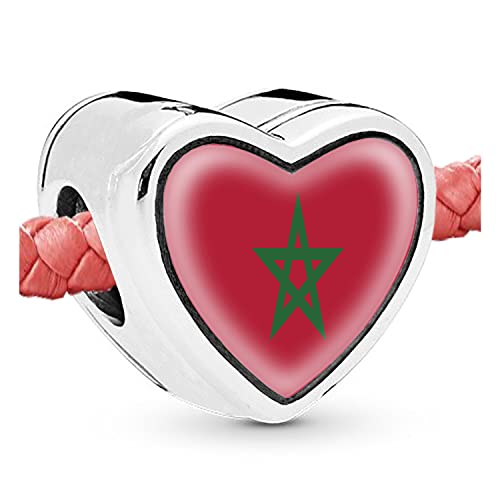 Moroccan Flag Heart Beads Silver Charm Bracelet