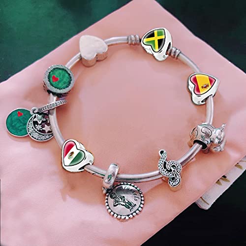 Moroccan Flag Heart Beads Silver Charm Bracelet