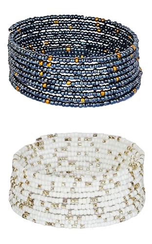 TEMBO AFRICA Set of 2 Handmade Beaded Bracelets for Women 10 loops each Wrap Bracelets Boho Jewelry Gifts MADE OF SEED BEADS ONLY Handmade From Africa