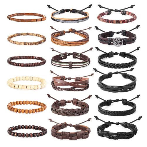 Ethnic Woven Leather Bracelets with Wood Beads