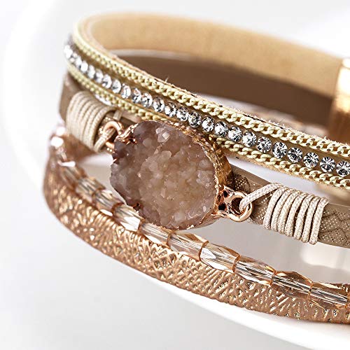 Boho Leopard Leather Wrap Bracelet for Women