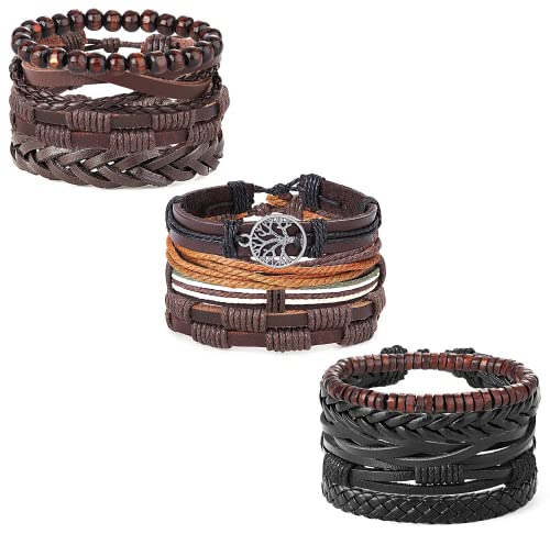 Ethnic Woven Leather Bracelets with Wood Beads