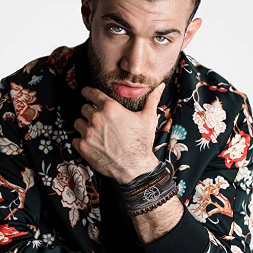 Ethnic Woven Leather Bracelets with Wood Beads