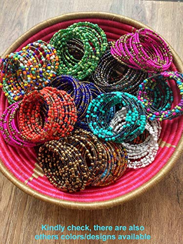 TEMBO AFRICA Set of 2 Handmade Beaded Bracelets for Women 10 loops each Wrap Bracelets Boho Jewelry Gifts MADE OF SEED BEADS ONLY Handmade From Africa