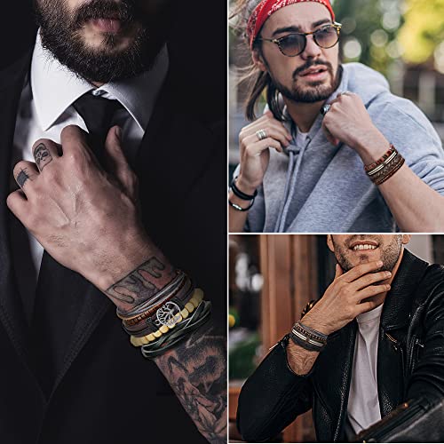 Ethnic Woven Leather Bracelets with Wood Beads