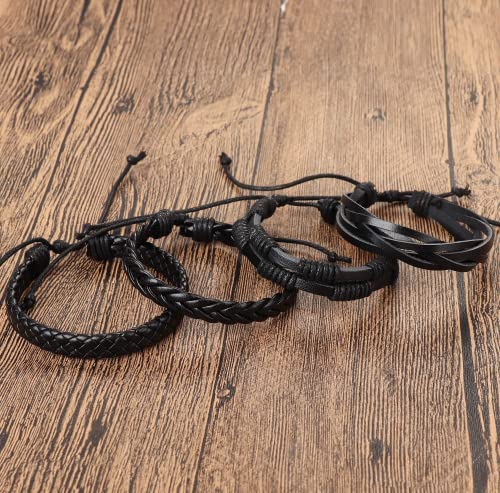 Ethnic Woven Leather Bracelets with Wood Beads