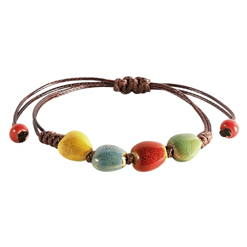 Colorful Bohemian Ceramic Bead Leather Bracelet