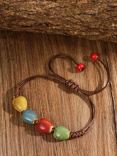 Colorful Bohemian Ceramic Bead Leather Bracelet