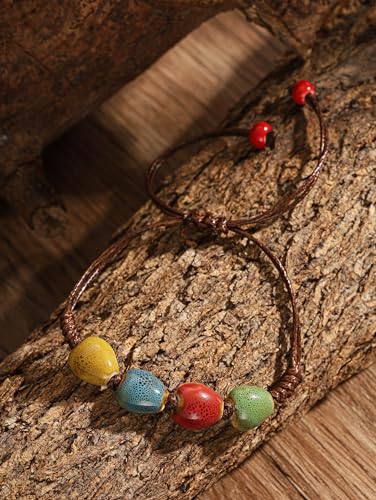 Colorful Bohemian Ceramic Bead Leather Bracelet