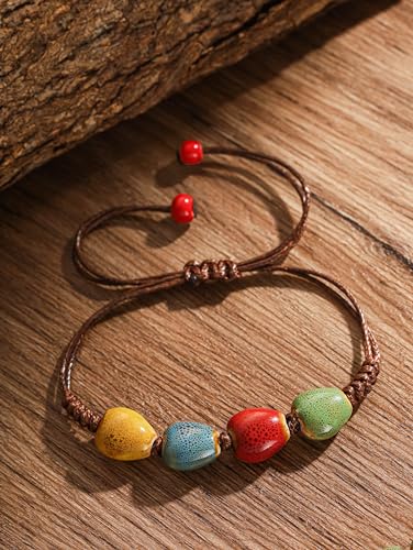 Colorful Bohemian Ceramic Bead Leather Bracelet