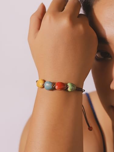 Colorful Bohemian Ceramic Bead Leather Bracelet