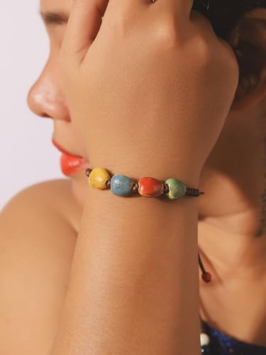 Colorful Bohemian Ceramic Bead Leather Bracelet