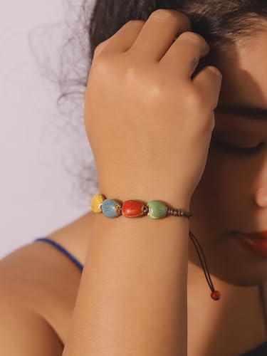 Colorful Bohemian Ceramic Bead Leather Bracelet