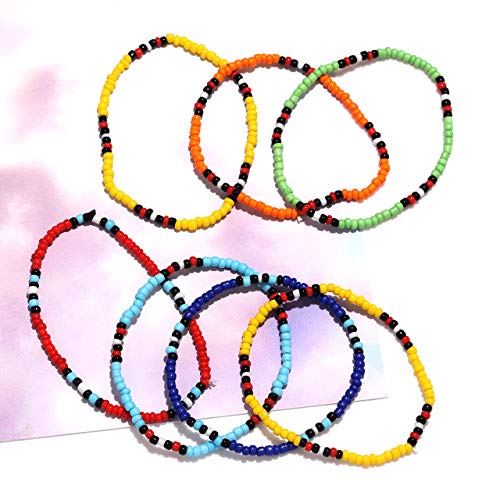 Colorful Rainbow Seed Bead Stretch Bracelets Set
