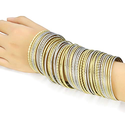 Moroccan Vintage Flower Metal Bangle Bracelet Set