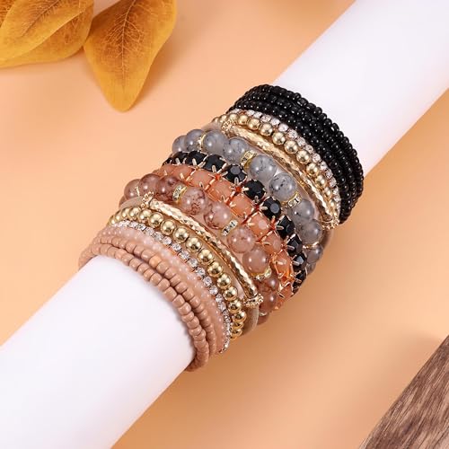 Bohemian Multi-Color Natural Stone Bracelets Set