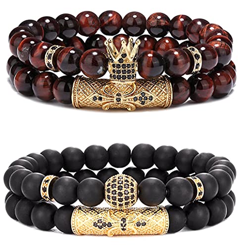 4 Pcs Crown King Natural Stone Bracelets Set
