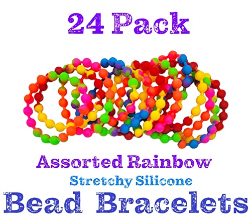 Colorful Rainbow Stretchy Rubber Bracelets - 12 Pack