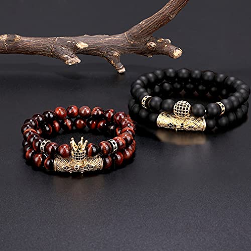 4 Pcs Crown King Natural Stone Bracelets Set