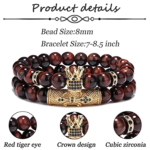 4 Pcs Crown King Natural Stone Bracelets Set