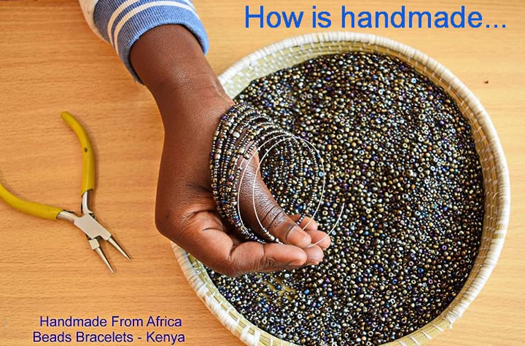 TEMBO AFRICA Set of 2 Handmade Beaded Bracelets for Women 10 loops each Wrap Bracelets Boho Jewelry Gifts Handmade From Africa