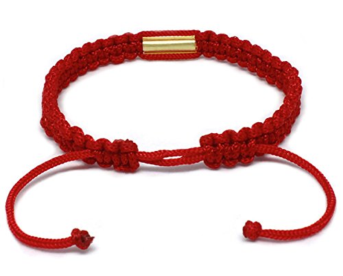Origin Siam Handmade Thai Knot Wristband With Brass Amulet | Blessed Woven Macrame Bracelet | For Karma Good Luck Love Friendship Yoga Meditation Mindfulness (Red)