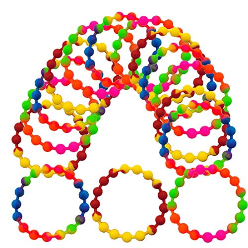 Colorful Rainbow Stretchy Rubber Bracelets - 12 Pack